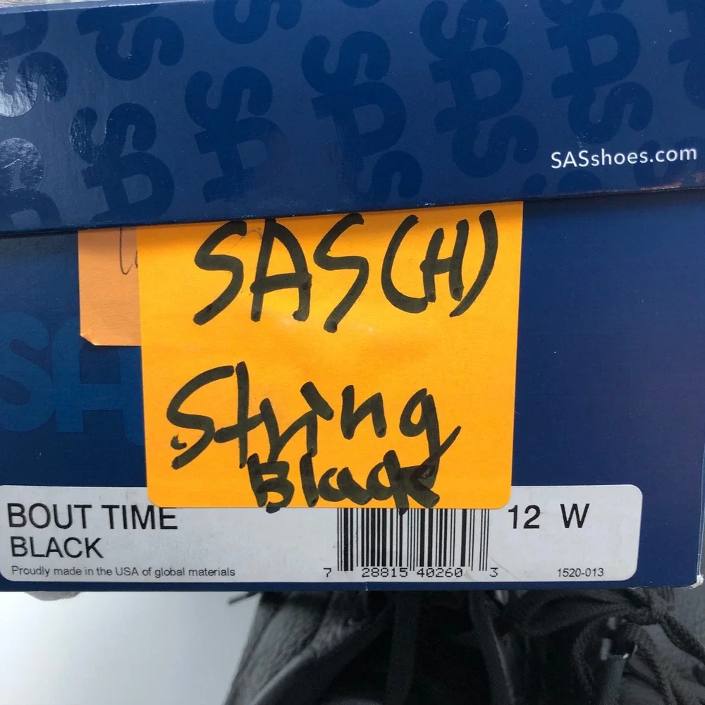 SAS Bout Time Mens Size 12 W Wide Black Leather Comfort Walking Shoes USA w/ Box